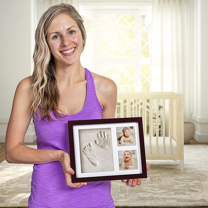 Co Little Baby Handprint & Footprint Kit (Date & Name Stamp) Clay Hand Print Picture Frame for Newborn - Best New Mom Gift - Foot Impression Photo Keepsake for Girl & Boy - White Feet Imprint Mold