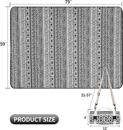 Picnic Blankets Outdoor Extra Large-Waterproof Picnic Blanket with Shoulder Carry Strap | Machine Washable Picnic Mat with Sandproof Backing for Park , Grass, Camping, Hiking, Concerts (Black)