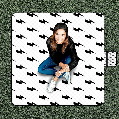 79''x79'' Extra Large Picnic Blankets, Waterproof Sandproof Foldable Outdoor Picnic Mat, Portable 3-Layer Fabric Beach Blanket for Camping, Park, Travel, Family Friends-Stylish Lightning Pattern