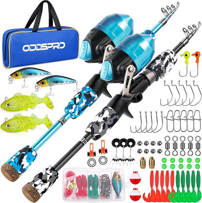 ODDSPRO Kids Fishing Pole Pink, Portable Telescopic Fishing Rod and Reel Combo Kit - with Spincast Fishing Reel Tackle Box for Girls, Youth