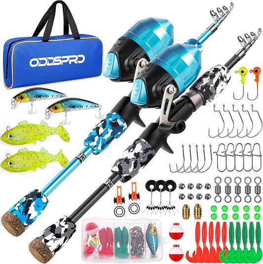 ODDSPRO Kids Fishing Pole Pink, Portable Telescopic Fishing Rod and Reel Combo Kit - with Spincast Fishing Reel Tackle Box for Girls, Youth