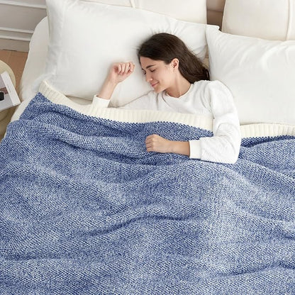Snuggle Sac Royal Blue Blanket Twin Size for Bed and Sofa, Reversible Super Soft Blankets Warm Cozy Knit Blankets Fuzzy Plush Blankets, Heather Blue, 60x80 inches