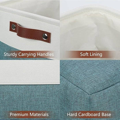 DULLEMELO Extra Large Storage Baskets,Fabric Storage Bins with Handles for Home,Office,Closet,Clothes,Foldable Storage Bins for Closet, White&Dark Green 2-Pack