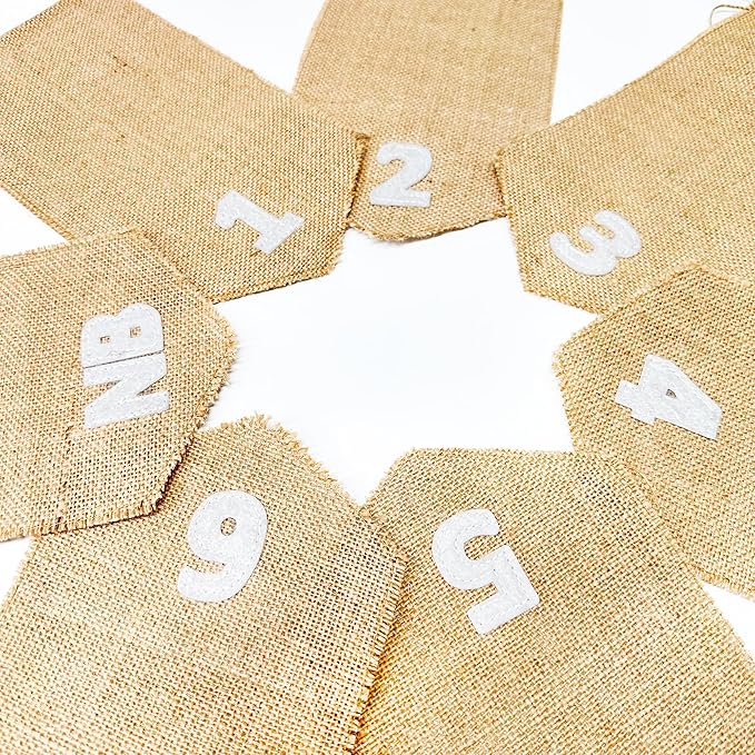 pinkblume 1st Birthday Burlap Photo Banner Garland Handmade Felt from Newborn to 12 Months with Gradient Brown Ribbon for Baby Boy Girl Monthly Milestones First Birthday Party Decoration Supplies