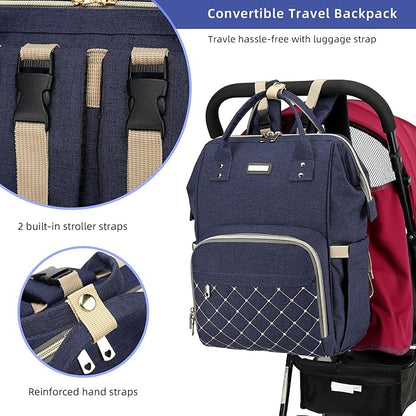 Diaper Bag Backpack, Diaper Bags for Baby Girls Boys, Baby Bags for Moms Dads, Nappy Changing Bag with Insulated Pockets,Multi-functional Waterproof Backpack with Stroller straps-Blue