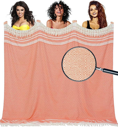 Oversized Turkish Beach Towel Blanket Cotton Giant XL Sandproof Towels Huge Linen XXL Extra Large Big Throw Quilt Blankets for Adults Cloud Travel Camping Glamping Accessories Essentials