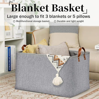 DULLEMELO Large Grey Storage Baskets 70L Oversized Dog Toy Bin Basket, Collapsible 22" X 15" X 13" Extra Large Fabric Baskets for Storage Clothes, Toys, Blankets Organizers (Grey)