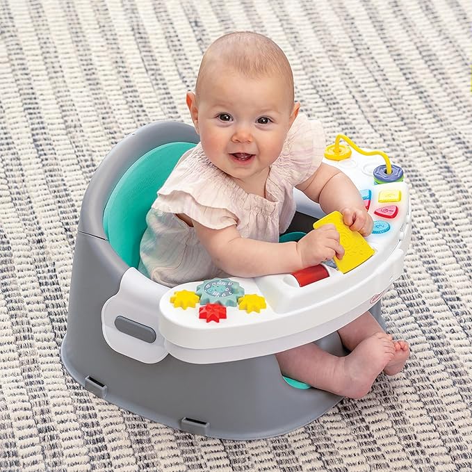 Infantino Music & Lights 3-in-1 Discovery Seat & Booster, Toddler Booster Seat for Dining Table or Kitchen Chair, Baby Activity Center & Snack Tray, Teal