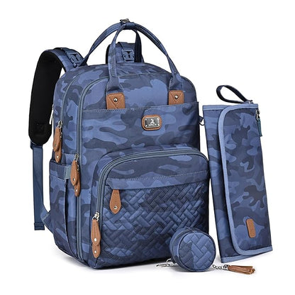 Dikaslon Diaper Bag Backpack with Changing Pad, Pacifier Case and Stroller Straps, Large Unisex Baby Bags for Boys Girls, Camo