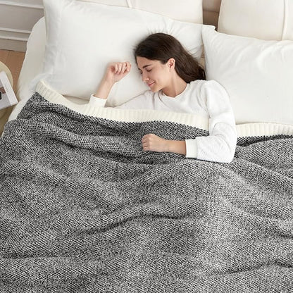 Snuggle Sac Heather Black Throw Blanket for Couch, Reversible Super Soft Micorfiber Blankets Dupes Warm Cozy Knit Fuzzy Plush Throws for Sofa, Bed, Heather Black, 50x60 inches