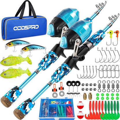 ODDSPRO Kids Fishing Pole Pink, Portable Telescopic Fishing Rod and Reel Combo Kit - with Spincast Fishing Reel Tackle Box for Girls, Youth