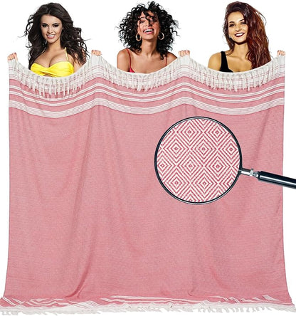 Oversized Turkish Beach Towel Blanket Cotton Giant XL Sandproof Towels Huge Linen XXL Extra Large Big Throw Quilt Blankets for Adults Cloud Travel Camping Glamping Accessories Essentials