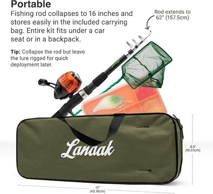 Kids Fishing Pole, Kids Portable Telescopic Fishing Rod Set, Tackle Box and Fishing Net Combo Kit, Kids Fishing Gear for Boys and Girls Age 5-10 and Youth