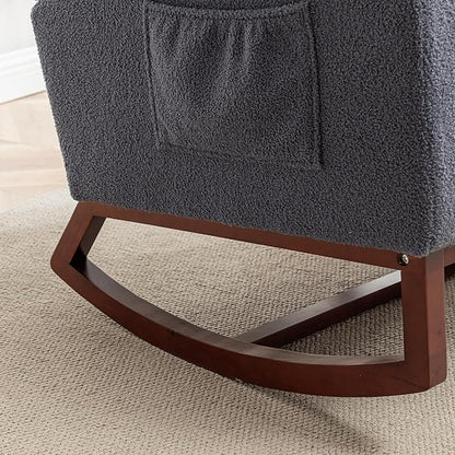 Rocking Chair Nursery,Teddy Nursery Rocking Chairs with Foot Rest, Sherpa Glider Rocker Nursing Chair with High Back for Nursing, Living Room, Bedroom, Dark Grey