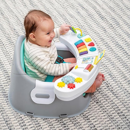 Infantino Music & Lights 3-in-1 Discovery Seat & Booster, Toddler Booster Seat for Dining Table or Kitchen Chair, Baby Activity Center & Snack Tray, Teal