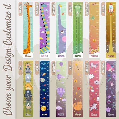 Personalized Kids Growth Chart - 12 Designs, 13oz Vinyl Height Measurement ft. cm, inches Chart for Toddlers - Ruler for Kids