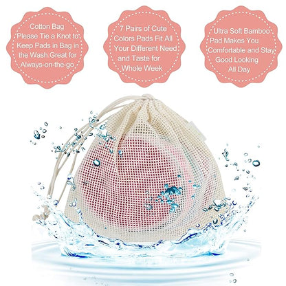 Nursing Breast Pads (14 Pack) + Laundry Bag & Travel Storage Bag, 4.7 inch Option - Washable & Reusable Breastfeeding Nursing Pads (Gentle, Large, Daytime Use)