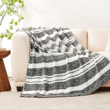 Snuggle Sac Black White Stripe Twin Size Reversible Super Soft Bedding Blanket, 60x80 inches