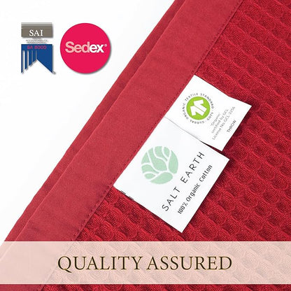 Salt Earth GOTS Certified 100% Organic Cotton Throw Blanket, 55" x 60" Waffle Blankets & Throws for Bed, Throw Blanket for Couch, Modern & Cozy Blanket, All Season,Comfy & Soft Blanket(Red Dahlia)