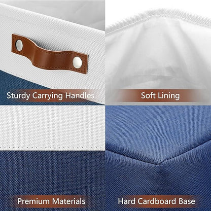 DULLEMELO Extra Large Storage Baskets, Fabric Storage Bins for Organizing Shelves Nursery Toys Books, Closet Baskets and Bins with Handles, White&Blue, 2-Pack