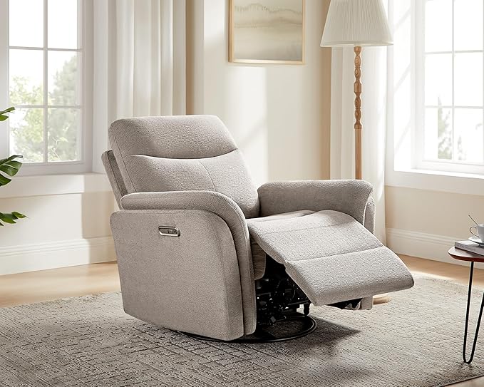 Power Recliner Chair Swivel Glider, Electric Rocking Recliner Chairs with USB and Type-C Ports, Nursery Chair Recliner for Living Room, Bedroom, Apartment（Camel）