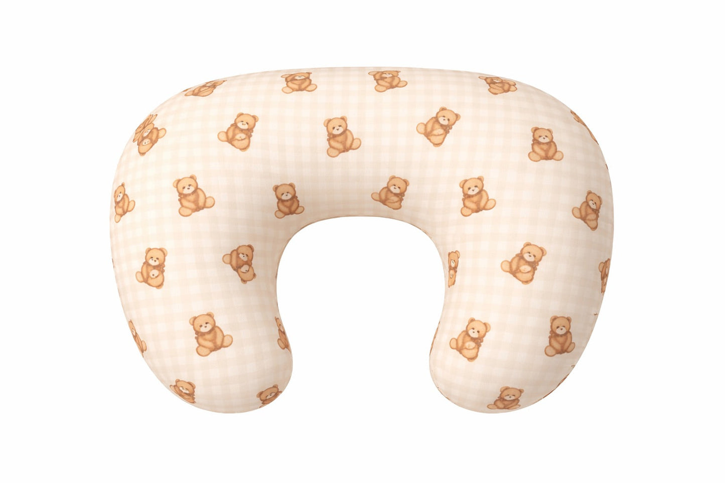 Beige Teddy Bear Gingham Ruffle Nursing Pillow Cover