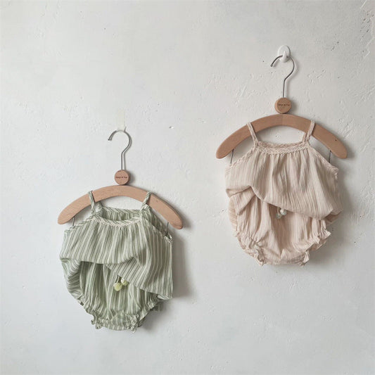 Striped Spaghetti Straps Shorts Suit Baby Girl Two-piece Suit Suit