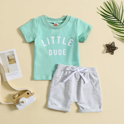 Children's Clothing Round Neck Letter Print Top Two-piece Set