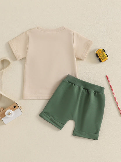 Toddler Boys Summer Outfits Truck Embroidered Round Neck