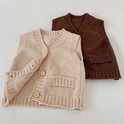V-neck Cardigan Cotton Knit Sweater Vest Coat