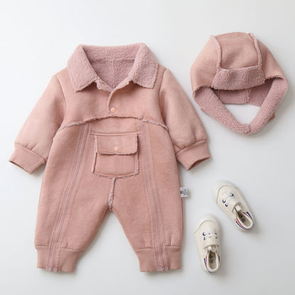 Fur One-piece Hooded Jumpsuit Children's Romper Outwear