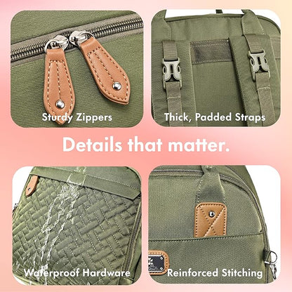 Dikaslon Diaper Bag Backpack with Portable Changing Pad, Pacifier Case and Stroller Straps, Large Unisex Baby Bags for Boys Girls, Multipurpose Travel Back Pack Moms Dads, Green
