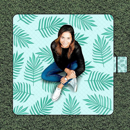 Picnic Blankets Waterproof Sandproof, 79''x79'' Extra Large Foldable & Portable Beach Blanket, 3-Layer Fabric Outdoor Mat for Family Camping, Park, Travel, Grass Lawn, Adults & Kids-Tropical Fern