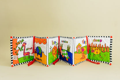 Soft Cloth Book of Animals and Cars in High Contrast Black White Red