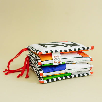 Soft Cloth Book of Animals and Cars in High Contrast Black White Red