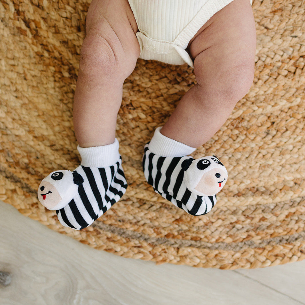 Black & White Panda Baby Booties with Rattle