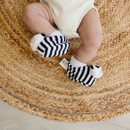 Black & White Panda Baby Booties with Rattle