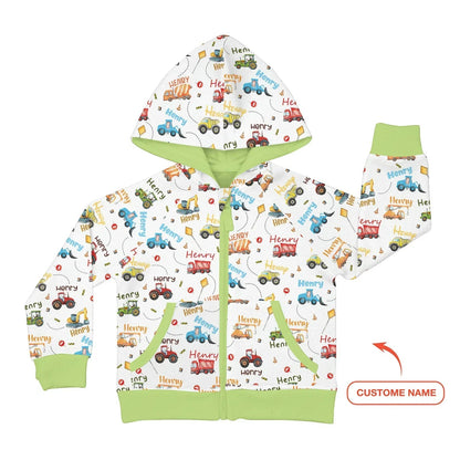 Construction Vehicles Custom Name Bamboo Zip Hoodie