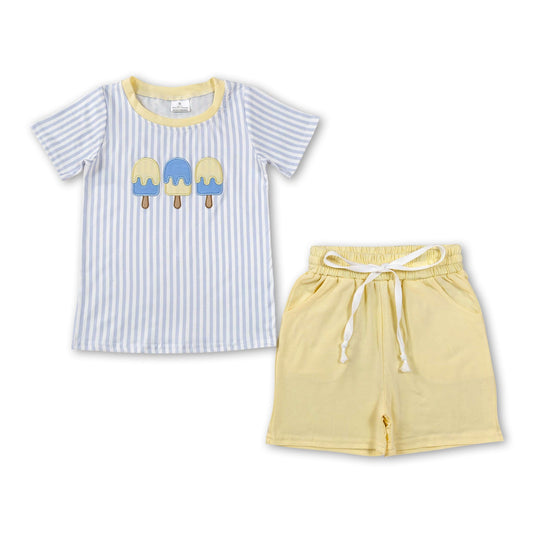 Stripe popsicle embroidery top shorts boys summer outfits
