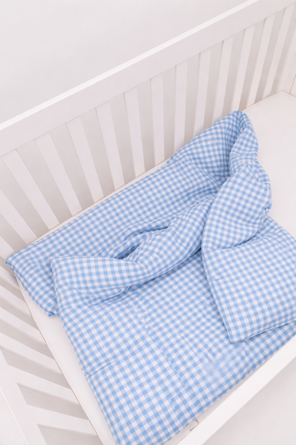 Blue White Gingham Crib Quilted Blanket