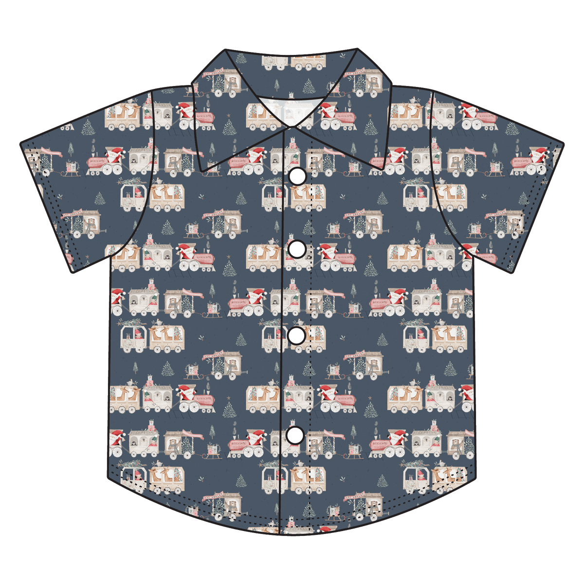 Christmas Train Bamboo Button Down Tee (Pre-Order)
