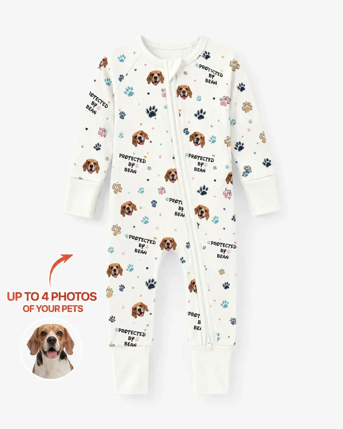 Custom Dogs Photo "Protected By" Bamboo Convertible Zippered Romper