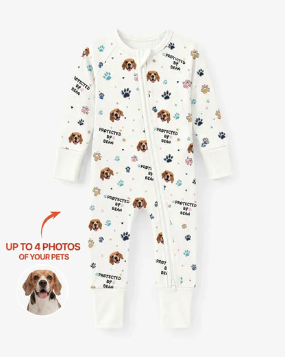 Custom Dogs Photo "Protected By" Bamboo Convertible Zippered Romper
