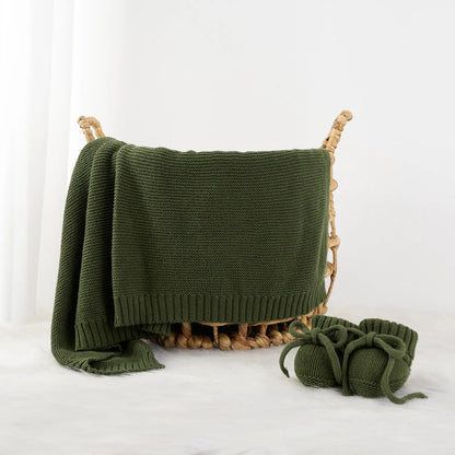 Classic Knit Cotton Baby Blanket in Forest Green