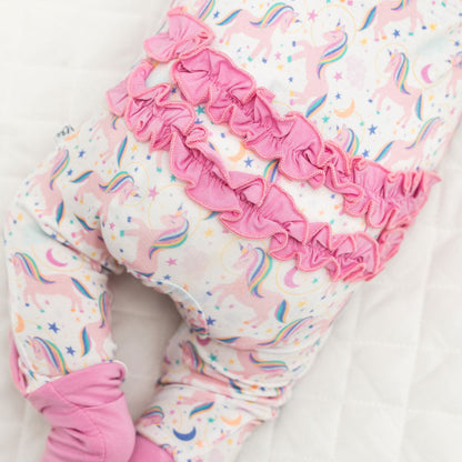 Lavender Unicorns Bamboo Ruffle Convertible Footie