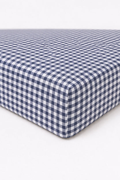 Navy White Gingham Crib Sheet