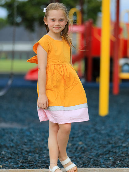 Back To School Pencil Girls Dress Color Block Bow Dress