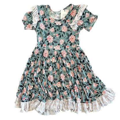 Evelyn Floral Bamboo Ruffle Spin Dress