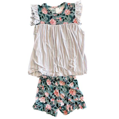 Evelyn Floral Bamboo Flutter Sleeve Tunic + Short Set