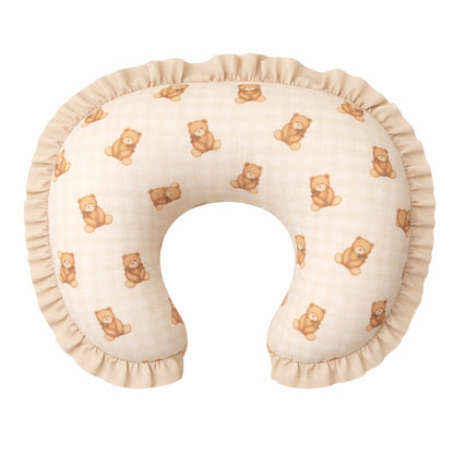 Beige Teddy Gingham Ruffle Nursing Pillow Cover